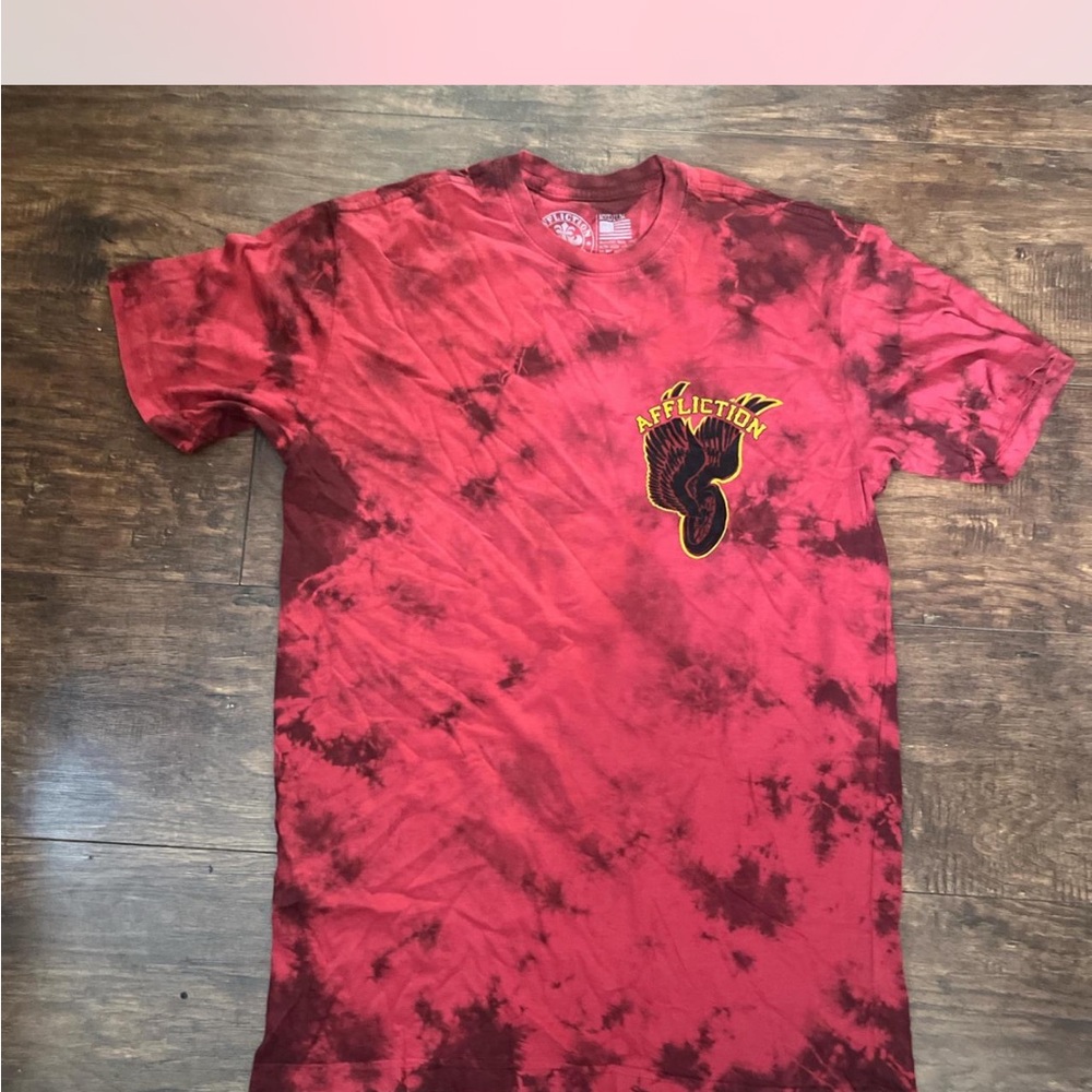 Affliction Red and Black Tie-Dye Men's Tee
